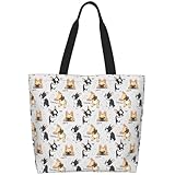 Qwalnely French Bulldog Tote Bag Beach Canvas Travel Bag for Women, Shopping Bag Gifts for Frenchie Lover