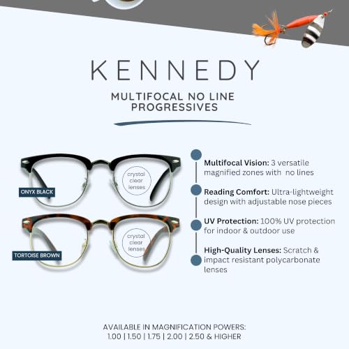 Image of proSPORT Multifocal Progressive 3 Magnifications in 1 Lens No Line Computer Gaming Reading Glasses for Men & Women (Kennedy - Tortoise /Med to Large, 2.00, multiplier x)