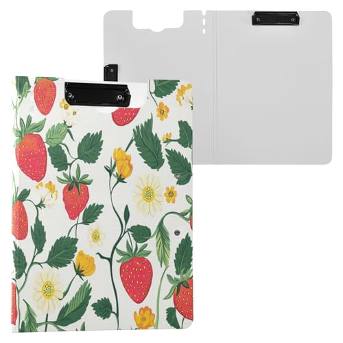 JUMBEAR Delicioso portapapeles de fresas A4 con clips dobles, tablero plegable con tapa, organizador personal ligero adecuado para hospitales, oficina, escuela, negocios, suministros de aula