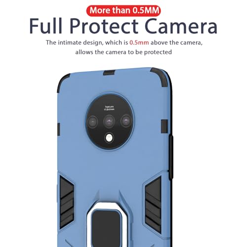 Image of Pikkme D5 Tough Armor Bumper Back Cover Case for Oneplus 7T |Ring Holder & Kickstand in-Built (Blue)