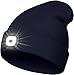 Bonnet tricoté unisexe avec lampe frontale à 4 DEL rechargeable par USB – Cadeau idéal pour femme et homme – Pour randonnée, vélo, camping, marche à pied, course à pied (bleu marine)