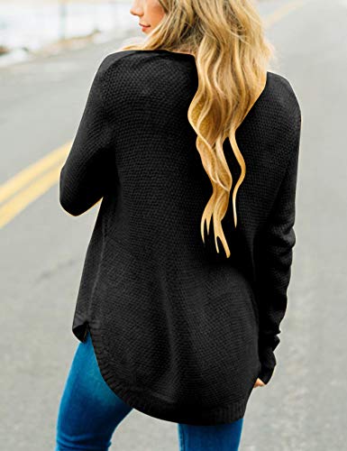 MEROKEETY Women's Long Sleeve Oversized Crew Neck Solid Color Knit Pullover Sweater Tops Black