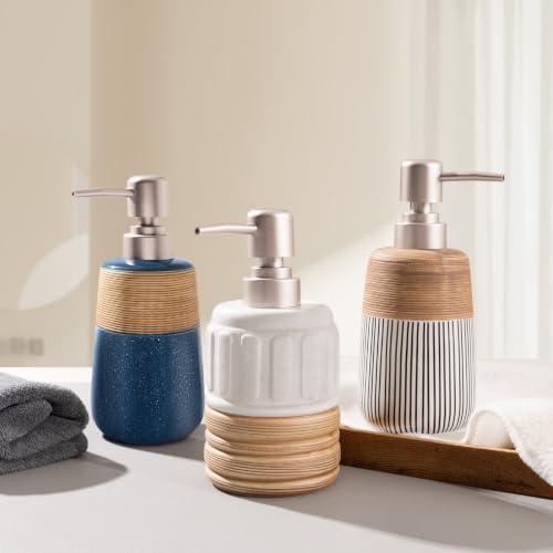Image of Hand Soap Dispenser, Ceramic Liquid Soap Dispenser for Bathroom Countertop Dish Hand Soap Dispenser for Kitchen Sink, Bathroom Lotion Bottle Dispensers Boho Kitchen Home Decor,15 OZ Blue