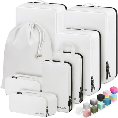 8 Set Compression Packing Cubes for Travel, Waterproof Luggage Organizers, Suitcase Organizer Set for Carry-On & Checked Baggage, Travel Accessories for Men & Women
