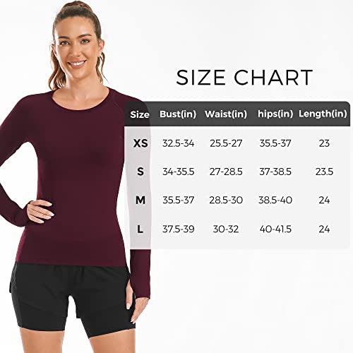 Stelle Camisetas femininas de treino, sem costura, manga comprida, para ioga, com orifícios para o p