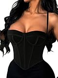 Avanova Black Corset Tops for Women with Straps Bustier Sexy Going Out Cami Top Black Medium