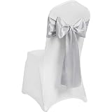  Dragées Anahita Lot de 10 Nœuds Argent en Satin pour Chaise Déco Mariage, Réception, Banquet, Fêtes de Famille - 17 x 275 cm  Accessoire Argenté Table de Fêtes