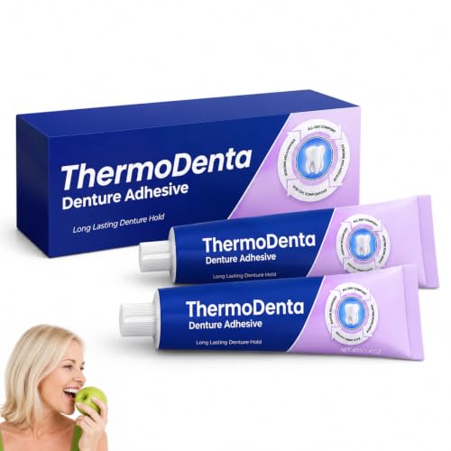 2Pcs Glow Denture Adhesive Thermoplastic Denture Adhesive All-Day Secure Hold for Loose False Teeth Thermo Dental Denture Adhesive Portable Tube for Full & Partial Dentures