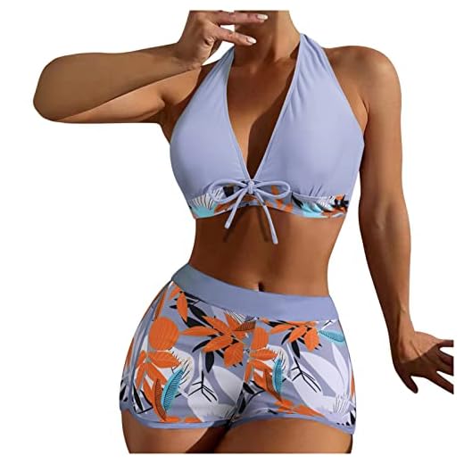 Maillots Deux Pièces Femme Bikini Froncé et Torsadé Ensemble Bikini à laçage Imprimé Floral Sexy Col en V Profond Maillots de Bain 2 Pièces Swimwear de Plage Été Vacances Beachwear Pas Cher