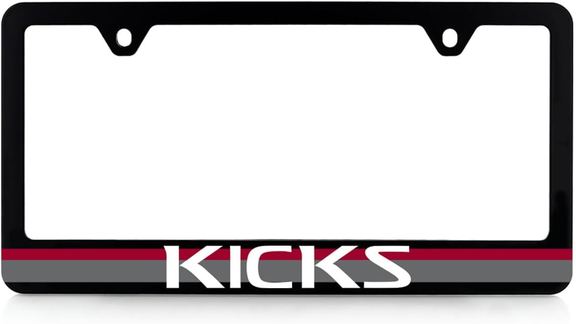 Nissan Kicks UV Printed Black Plastic License Plate Frame with Red & Gray
