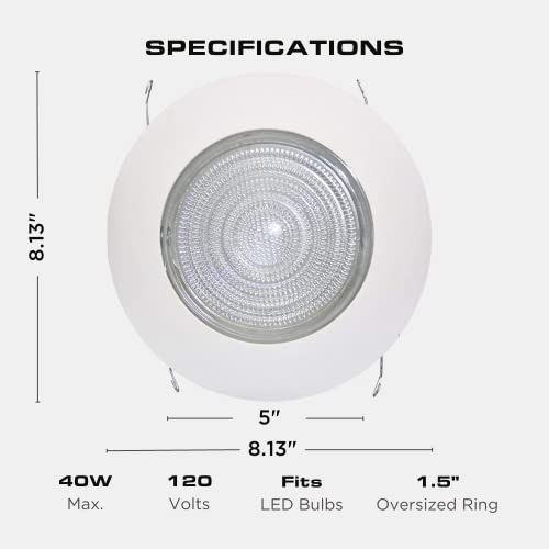 634 inch fresnel glass lens with white plastic shower trim - 60 watt max - for wet locations - shower glass can light trim - ul listed