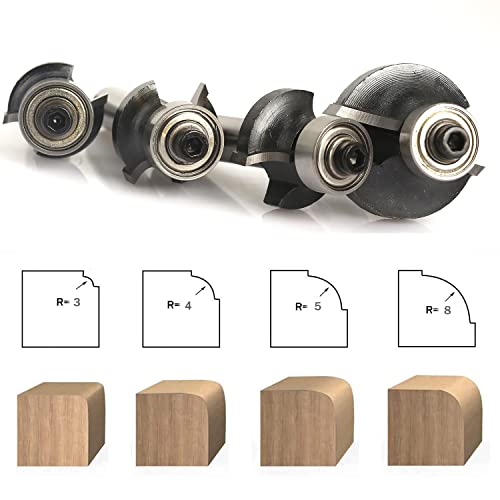 Sinoprotools 4 Stück Abrundfräsar, 8mm Schaft Rundfräser Standard Radiusfräsar Set, mit Kugelleger, Abrundfreser für Kantenfräse /Frästisch