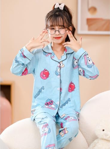 Cartoon Pajamas Set Petite Women Girls 2 Piece Sleepwear Nightwear Long Sleeve Button Down Shirt & Pants Lounge Sets2