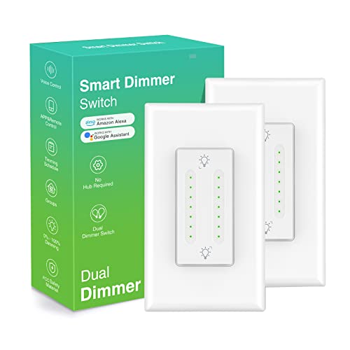Ohmax Smart Dual Dimmer Switch With Sunrise Sunset Feature, Space Saving, Voice And App Control, Neutral Wire Required, 2 Pack #TOP5