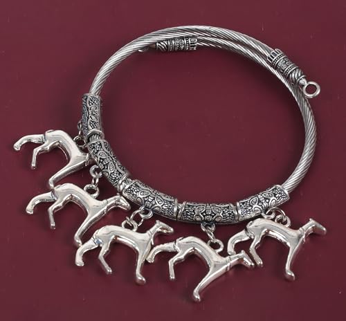 Image of Touchstone New Indian Bollywood Handcrafted Filigree Italian Greyhound Charms Elegant Designer Jewelry Openable Bracelet in Oxidized Silver Tone for Women