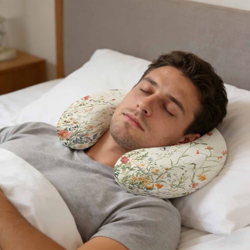 Almohada viscoelástica ergonómica beige para viaje miniatura 4