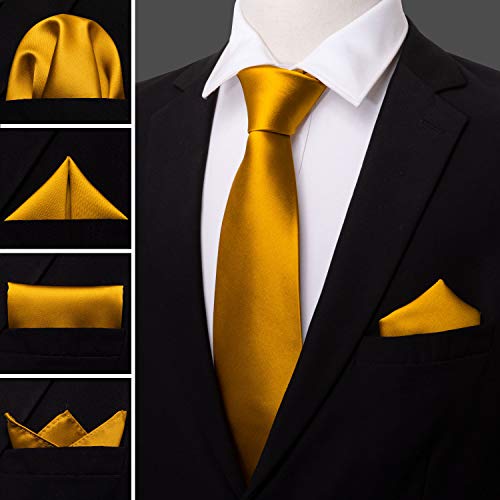 Image of Barry.Wang Plain Men Silk Ties Extra Long Satin Necktie for Wedding Business Handkerchief Cufflinks Set Solid Colors