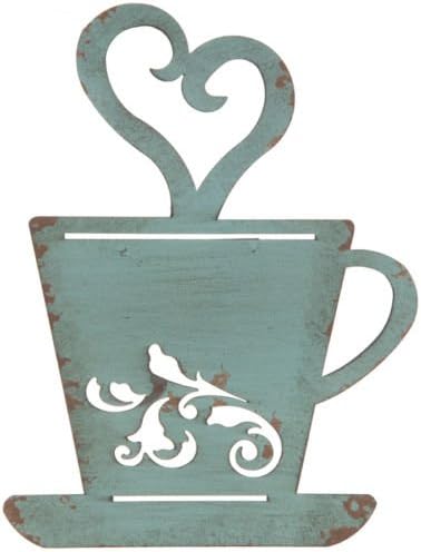 Pared de taza de café de metal oxidado turquesa, cocina, restaurante, decoración de cafetería!