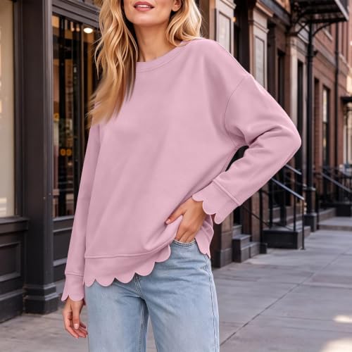 Gumipy Oversized Crewneck Sweatshirt Women Scalloped Sweatshirts No Hood - image 6