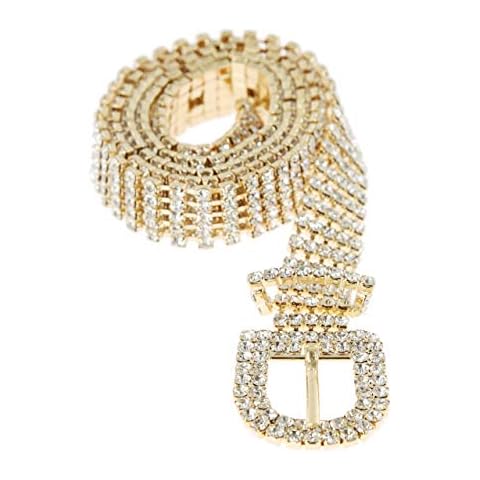 SP Sophia Collection Glitterati 5 Row Chic Women’s Fashion Crystal Rhinestone Buckle Chain Belt in Gold Cover