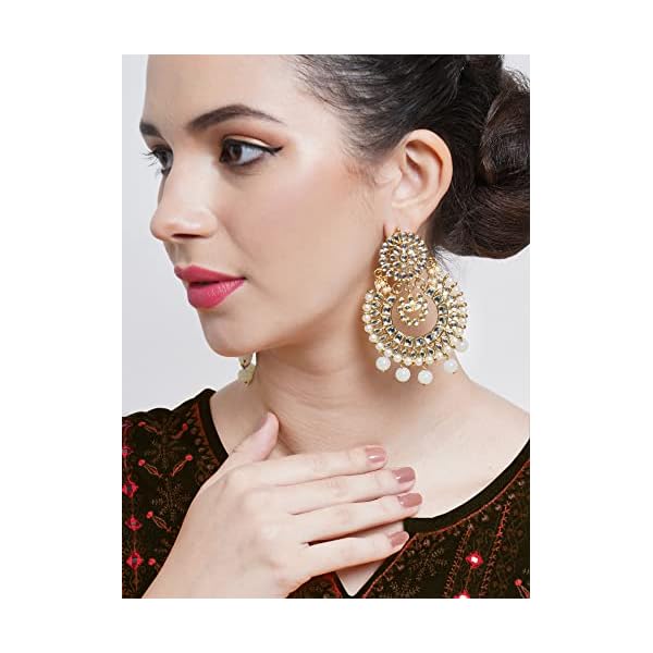 Karatcart Red Drops Kundan Chandbali Earrings for Women - Image 3