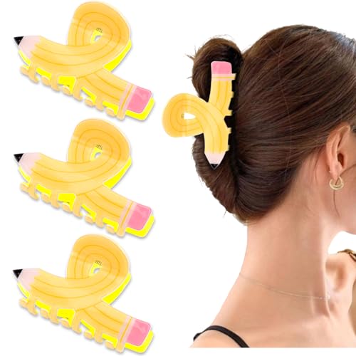 KICOSY 3PCS Back to School Hair Claw Clips - Vibrant Yellow Pencil Design Cute Hair Accessories for Teacher Student - Fun & Functional School Supplies