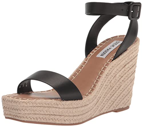 Steve Madden Women's Upstage Wedge Sandal, Black Leather, 7 #TOP26