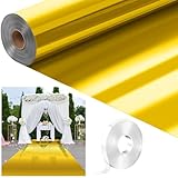 Tinideya 3.3 x 98.4 ft Mirror Rug Aisle Runner for Wedding Ceremony Double Sided Reflective Carpet Aisle Runner Walkway Rug Roll for Outdoor Birthday Graduation Party Decor(Gold)