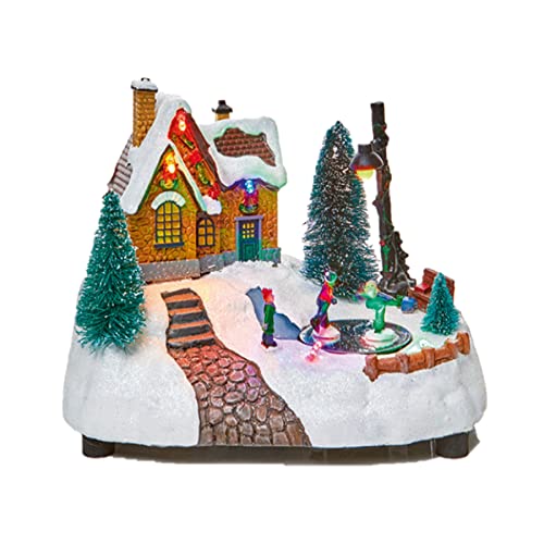 Premier Decorations Christmas 14cm Battery Operated LED Lit Village Scene - House and Skaters Design B