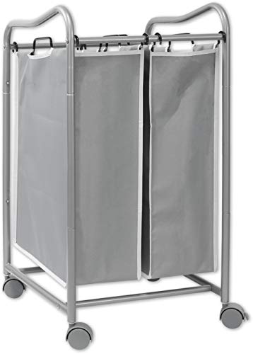 Simplehouseware 2-Bag Heavy Duty Rolling Laundry Sorter Cart, Silver #TOP1