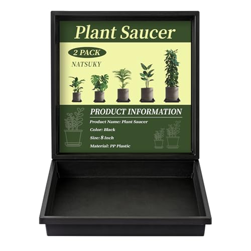 NATSUKY Square Plant Saucer 8 Inch 2 Pack 8 10 12 14 Inch Plant Trays for Indoors Heavy Duty Plastic Flower Plants Saucers for Pots Outdoors No Holes Drip