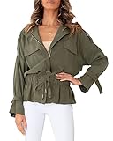 Dellytop Women's Military Safari Jackets Zip Up Lightweight Utility Cargo Anorak Coat with Drawstrin