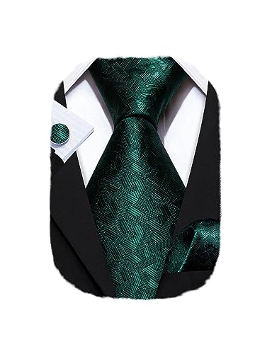 Image of Barry.Wang Classic Mens Ties Silk Necktie Pocket Square Cufflinks Set Woven Designer Wedding Business