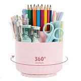 unbholkk Schreibtisch Organizer, Stifte Organizer, 360 Grad Drehbarer Stiftehalter, Schreibtisch Zubehör Mit 5 Fächern, Schreibtischorganizer für Büro, Schule, Zuhause (Hellrosa)