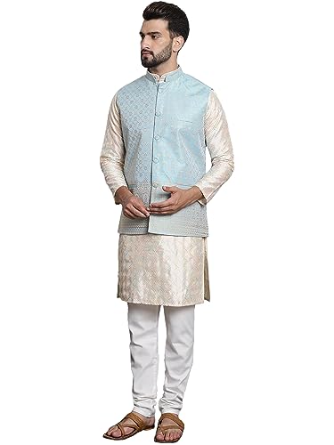 Image of SOJANYA (Since 1958 Men's Silk Blend Kurta and Pyjama with Nehru Jacket
