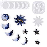 Lot de moules en résine époxy, en résine de silicone faite à la main, avec étoiles, lune, soleil