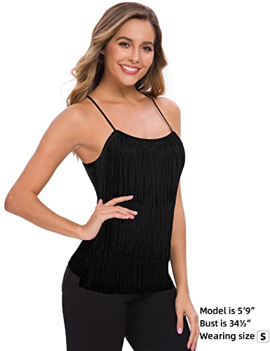 MANER Women’s Fringe Top Tassel Trim Cami Spaghetti Strap Tank Tops3