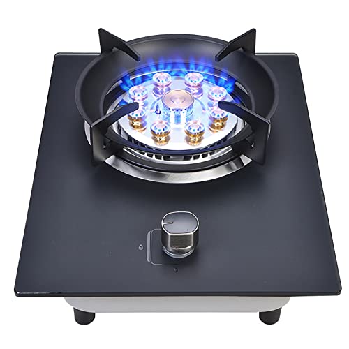 Aouoeeo Placa de Gas, Encimera de Gas, Cocina de Gas de 30 cm con Quemador, empotrada, 9 cavidades, Fuego Feroz, Placa de Vidrio Templado Negro.