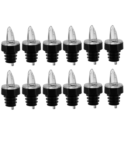 Soro Essentials- Set of 12 Plastic Free Flow Clear Spout Liquor Bottle Pourers with Collar- Classic Bottle Pourers for Alcohol Leak Proof No Drip or Spill Pour Spouts for Liquor Wine Bottles