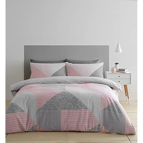 Catherine Lansfield Larsson Geo Easy Care King Duvet Set Pink Cover