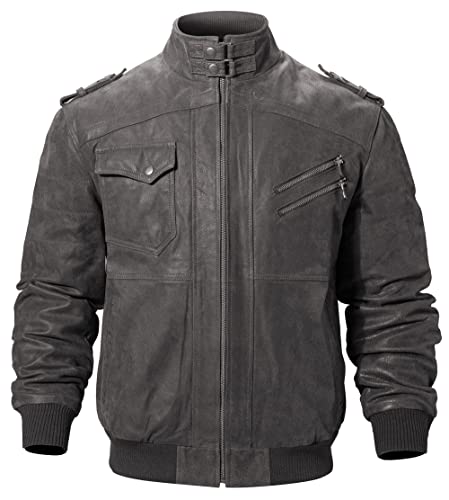 Image of FLAVOR Men Brown Leather Motorcycle Jacket with Removable Hood