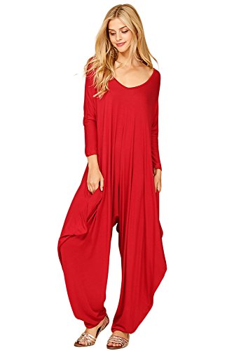 ANNABELLE Women's Loose Fit Solid Long Sleeve Harem Pants Jumpsuits with Pockets