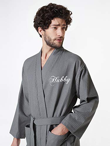 Aw Bridal 2Pcs Grey Waffle Robe Womens Mens Cotton Robe Spa Robe Loungewear Dressing Gown Bath Robes For Couples, Hubby And Wifey Robes #TOP5