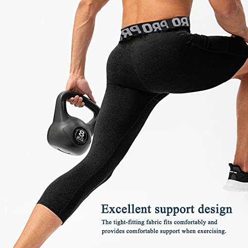 LANBAOSI 2 Pack 3/4 One Leg Compression Tights for Basketball Leg Sleeve Capri Athletic Base Layer Underwear for Gym Running4