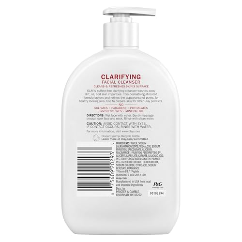 Olay Face Wash,Daily Facial Cleanser with Niacinamide,Peptides & Glycerin - Clarifying,Refreshes Skin Surface,Refines Appearance of Pores - Sulfate-Free,Paraben-Free,Oil-Free,16 Oz,(Pack of 2) - image 8