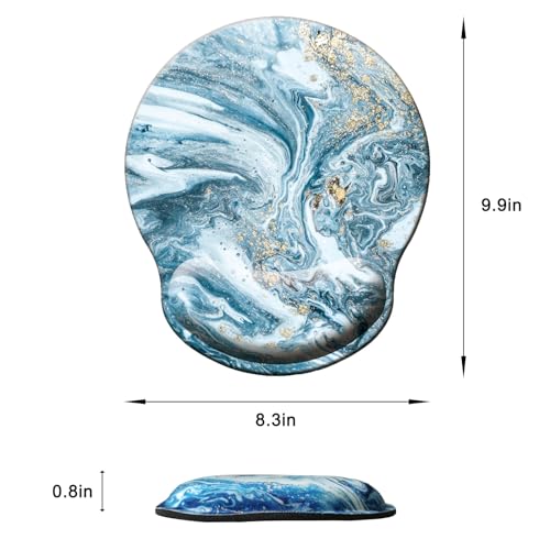 Mouse Pad with Wrist Support, Ergonomic Mouse Pad with Memory Foam Wrist Rest Cushion, Non-Slip Rubber Base Gaming Mice Pad for Home Office Computer Laptop, Blue Marble