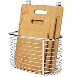 HOMEVER Tabla de Cortar, Juego de Tablas de Cortar de bambú de 3 Piezas Plus Cesta Colgante - Tablas de Cortar orgánicas antibacterianas con un Soporte de Acero Inoxidable para