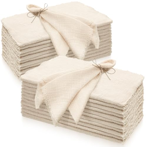 Beige Linen Napkins Bulk - 24 Pcs Washable