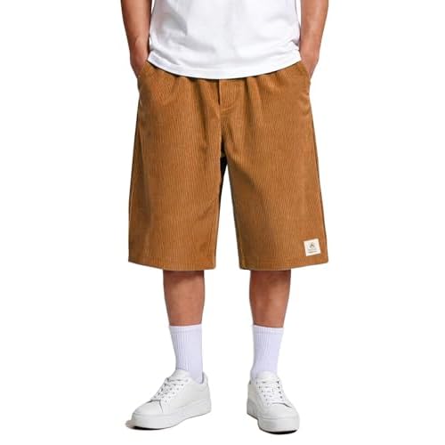 Heyfanee Mens Sweat Shorts Baggy Vintage Long Shorts for Men Y2k Outfits Below Knee 32 Khaki