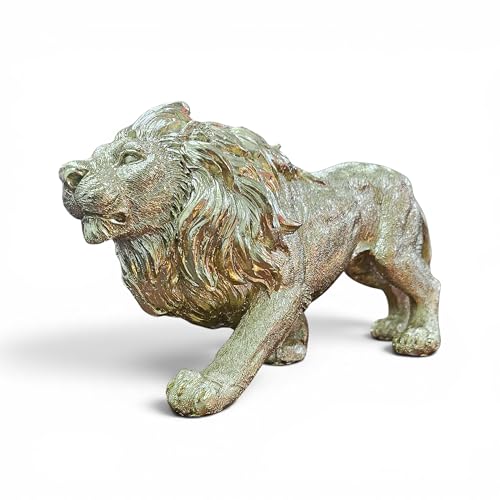 Crown's Den Lion Statue for Office Desk – Golden Lion Sculpture Home Decor for Men, Indoor Lion Figurine for Shelf, Executive Office Gift